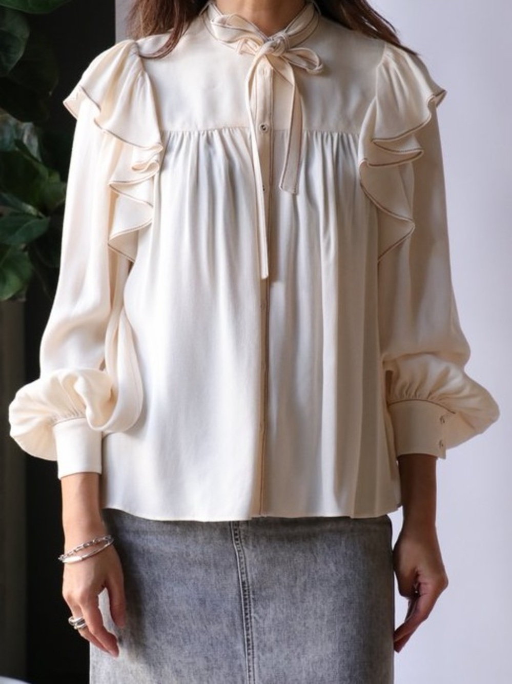 Ulla Johnson Women's Tabitha Long Sleeve Blouse Blanc Cream US 10